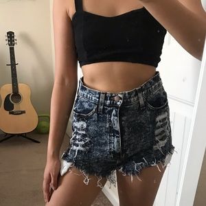 High waisted Distressed cheeky denim shorts